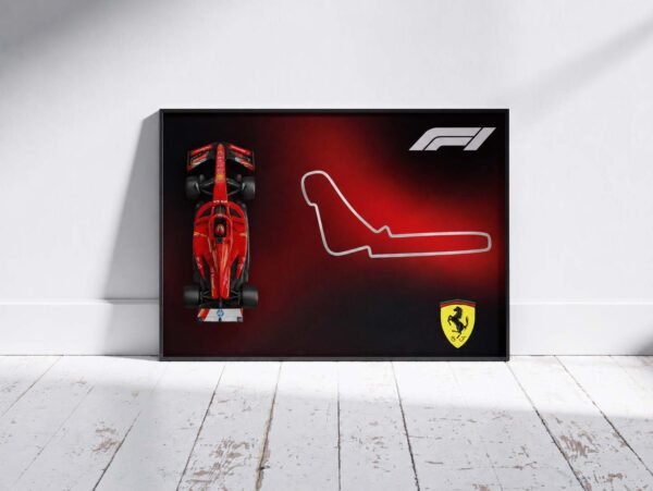 quadro ferrari com pista c carro jpg Expositor Lego F1 – Ferrari